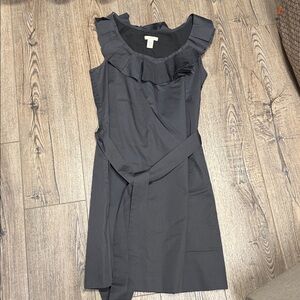 J. Crew Black Sleeveless Ruffle-Neck Tie-Waist Mini Dress
